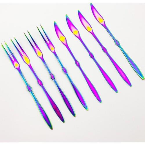Colorful Knife Fruit Forks Stainless Steel Fork Flatware Multicolored Cake Dessert Tableware Heart Cake Dinnerware Set 8pcs/set