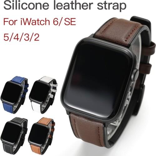 Leather Silicone Strap For Apple Watch band 44mm 40mm 38mm 42mm Leather Loop watchband bracelet for iWatch Series 6 SE 5 4 3