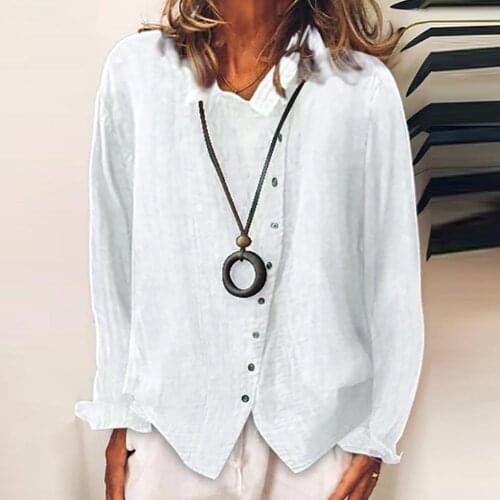 Women Solid Color Long Sleeve Irregular Single-breasted Cotton Linen Shirt Blouse New style shirt Fashion Womens Clothing 2021