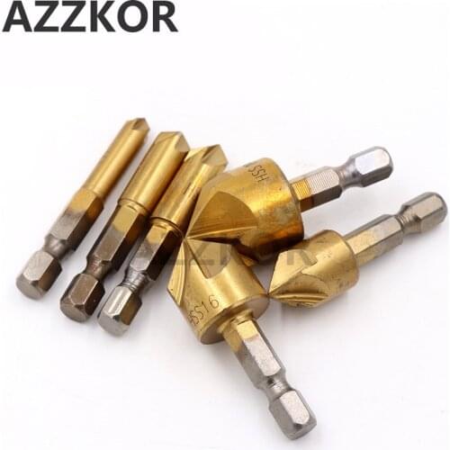 Hex Shank Chamfer Countersink Drill Bit Milling Cutter 1/4" 90 Degree Wood Wholesale Chamfering Cutter Tools HSS 6pcs 6mm-19mm