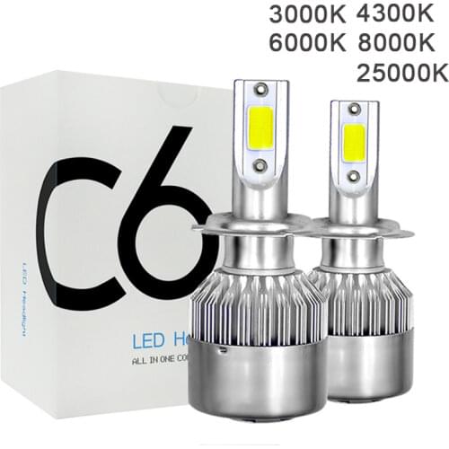 2Pcs C6 H1 H3 Car Led Headlight Bulbs H7 LED Car Lights H4 880 H11 HB3 9005 HB4 9006 H13 6000K 72W 12V 8000LM Auto Headlamps