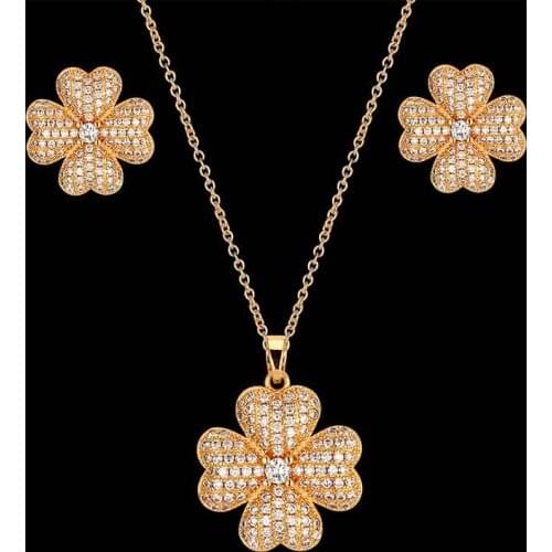 Vankeliif Simple full zircon micro-inlaid four heart combination pendants and earrings womens jewelry set classic party fashion