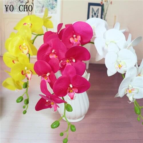 YO CHO Flores Artificiales 85cm 9Heads 3D Artificial Butterfly Orchid Flowers Real Touch Home Decor Phalaenopsis for Wedding DIY
