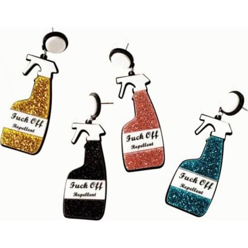 Funny 4 Colors Glittery Repellent Spray Bottle Earrings For Women Hiphop/Rock Acrylic Drop Earring 2019 New Jewelry E19004