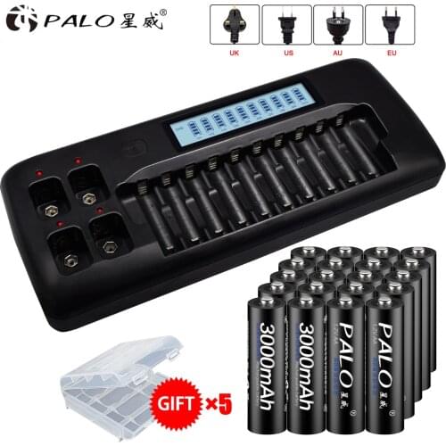 Battery Charger 14 slots LCD Smart Battery Charger For AA AAA Ni-MH Ni-Cd 1.2V 3.7V/9VBatteries+20 SLOT AA Rechargeab Bat.teries