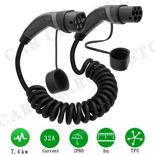 EVSE 32A 7.4KW 1 Phase Type 2 to Type 2 Electric Vehicle EV Charging Cable Charger For Nissan Leaf Ford Wallbox Charging Station