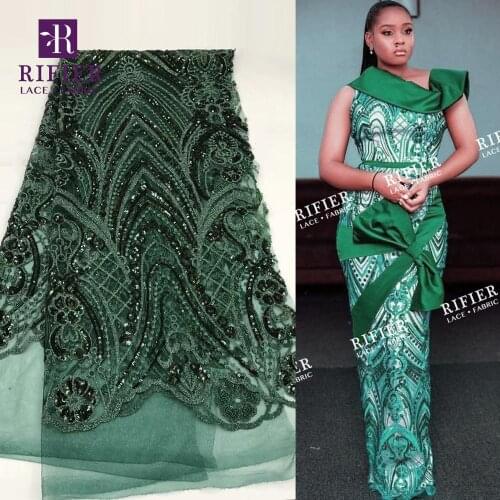 Green Sequins African Net Lace Fabric 2019 High Quality Sequined Embroidered Mesh Wedding Laces Bride And Bridesmaid Sewing Lace