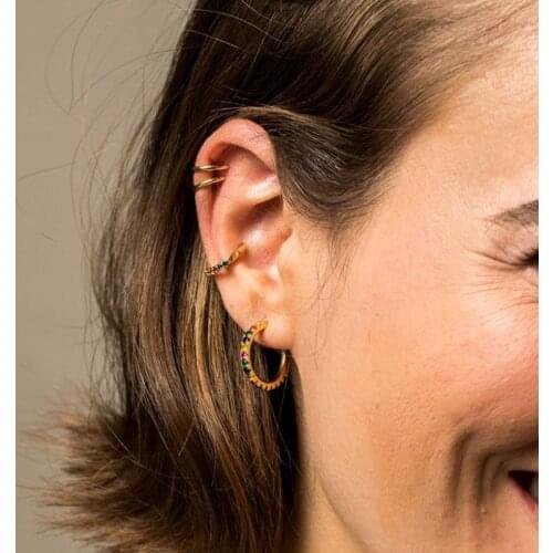 Flola Cubic Zirconia Ear Cuffs For Non Pierced Ears Girl Rainbow Cuff Earring Gold Orecchini Arcobaleno Rainbow Jewellery ersq81