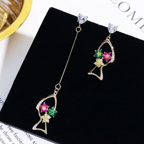 SWOUR New Fashion Jewelry 925 Silver Needle Multicolor Flower Fish Design Crystal Mismatched Dangle Earrings For Women S445