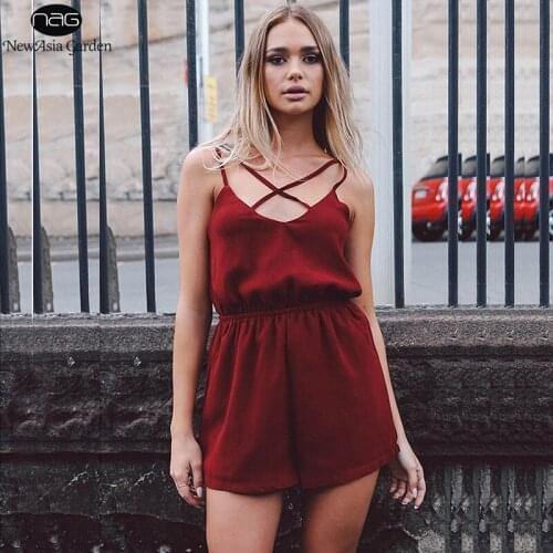 NewAisa Chiffon summer Jumpsuit women Sleeveless Romper Shorts Overalls Beach Jumpsuits Sexy Party Playsuit womens body suit