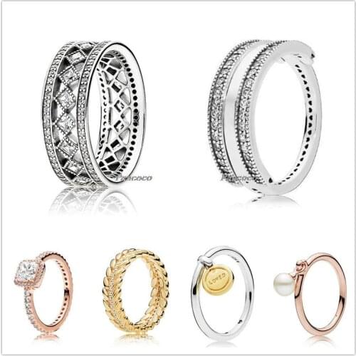 Authentic 925 Sterling Silver Rose Gold Four Claw Timeless Elegance Crystal Rings For Women Wedding Party Gift Fashion Jewelry