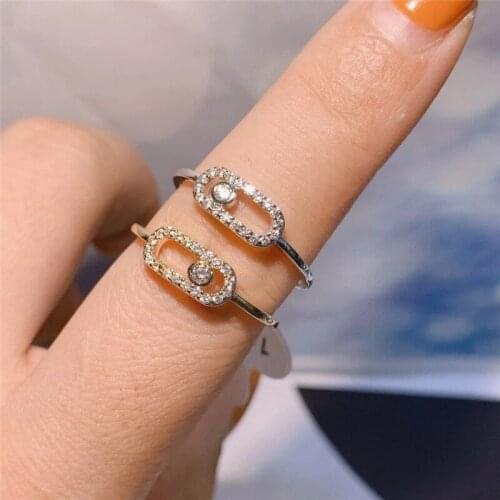 Simple Silver Color Zircon Oval Pin Shape Ring for Women Girl Metal Hollow Geometric Knuckle Finger Rings Party Jewelry