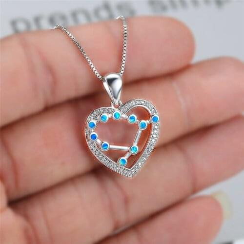 Cute Crystal Constellation Pendant Necklace Female Blue White Opal Wedding Necklace Charm Silver Color Chain Necklaces For Women