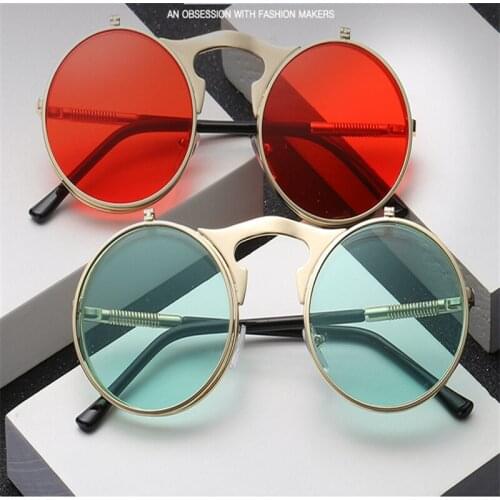 2019 vintage round sunglasses flip the European and American fashion men and women with sunglasses sunglass uv400