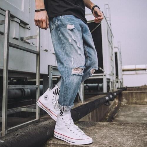 28-36 Men Harem Pants Jeans High Street Tide Brand Personality Loose Original Hole Nine Pants Europe And The United States