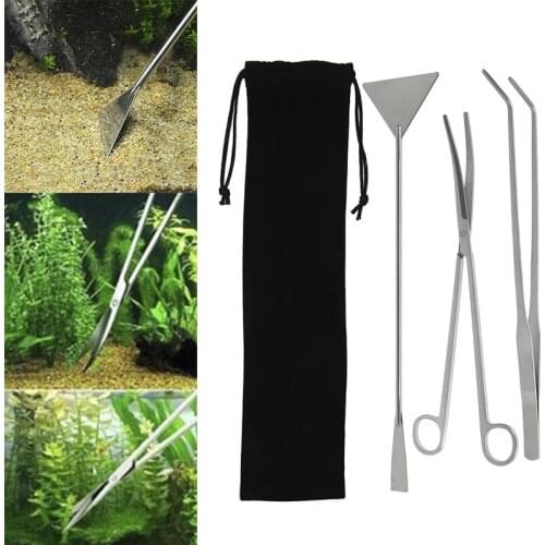 3Pcs Stainless Steel Aquarium Cleaning Tools Fish Tank Scissor Tweezer Bag Set Plants Cleaner Aquarium Maintenance