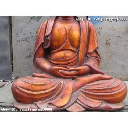 35 Chinese Large ancient Wood handwork Carved painted Sakyamuni Buddha Statue 160814