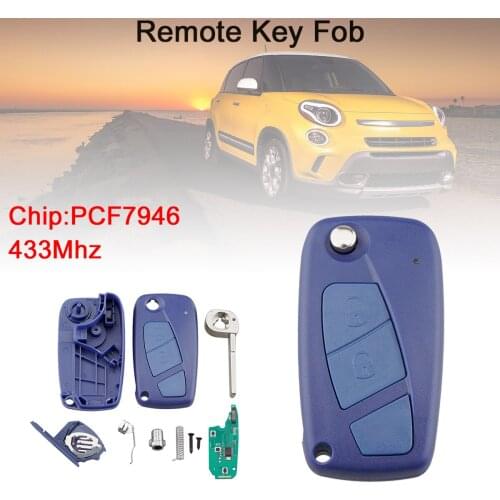 433Mhz 2 Buttons Blue Flip Car Remote Key Fob Replacement with ID46 7946 Chip Fit for Fiat 500 Panda / Punto / Bravo / Ducato