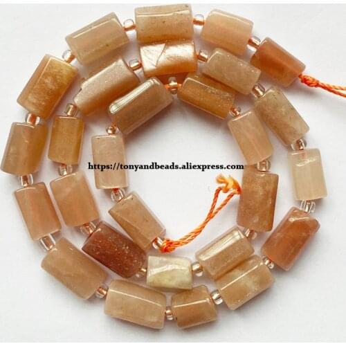7'' Natural Faceted Peach Sunstone Cylinder Spacer Stone Beads For Jewelry DIY Making
