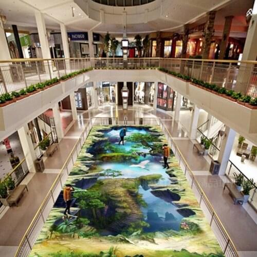 Free Shipping Chinese landscape illustrations flooring painting street bedroom waterproof floor wallpaper mural