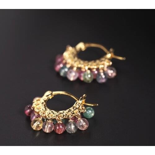 DAIMI Colorful Candy Tourmaline Earrings Natural Gemstones 925 Sterling Silver Color Treasure Earrings Tanabata Ceremony