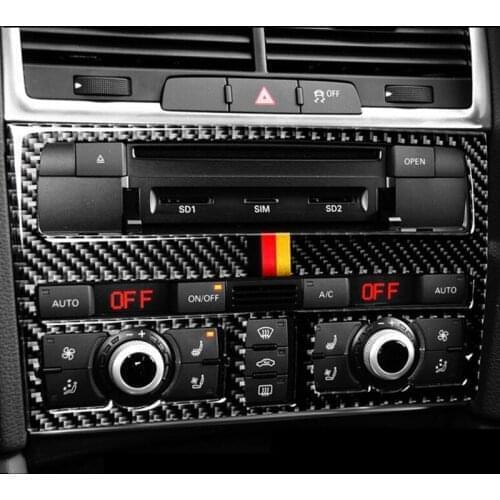 Carbon Fiber Console CD Panel Decoration Gear Shift Cover Trim For Audi Q7 2008-2015 Interior Door Armrest Buttons Frame Sticker