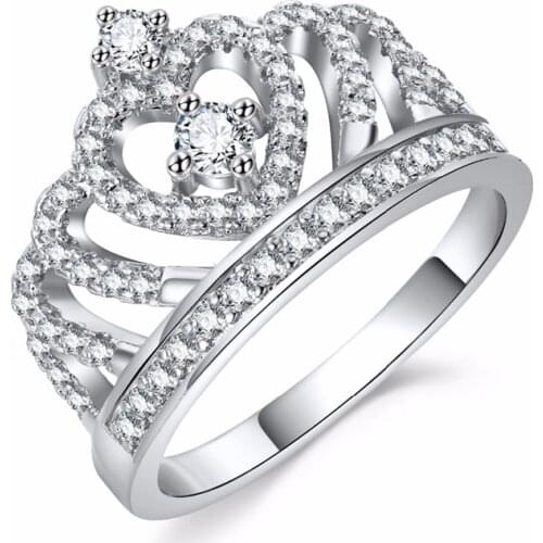 FDLK Fashion Silver Color Rings Crystal Heart Rings Womens Crown Zircon Ring Jewelry Womens Engagement Party Wholesale