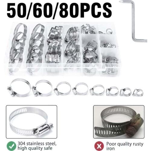 80/60pcs / Box Mixed Packing Hose Collar Clip Stainless Steel Clamp 8-38mm Series Assembled