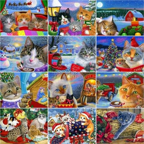 HUACAN Paint By Number Animal Drawing On Canvas HandPainted Art Gift DIY Picture By Number Christmas Cat Kits Home Decor