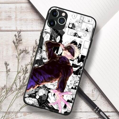 Jujutsu Kaisen Gojo Satoru Phone Case for iPhone 11 12 Mini Pro XS Max X XR 6 7 8 SE Plus Samsung Soft TPU Glass Cover Shell