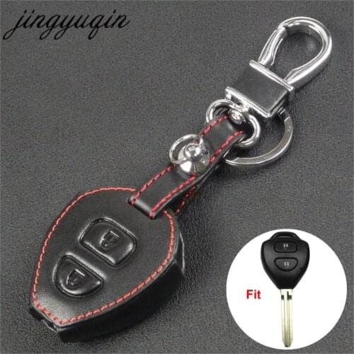 Jingyuqin 2 Buttons Leather Key Case For TOYOTA Corolla Hilux Vitz Rav4 Aqua Camry Key Fob Cover Protector Holder
