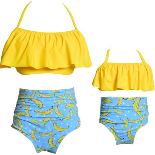 Flounce Halter Two Piece Parent-child Swimwear High Waist Mother Daughter Swimsuit Family Matching Dress Bathing Suit Girls