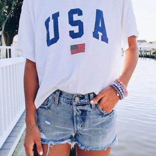 Fashion Women USA Flag T-shirts Casual Short Sleeve Tops Graphic Tee Female T Shirt Summer Women T Shirt Oversized t-shirt