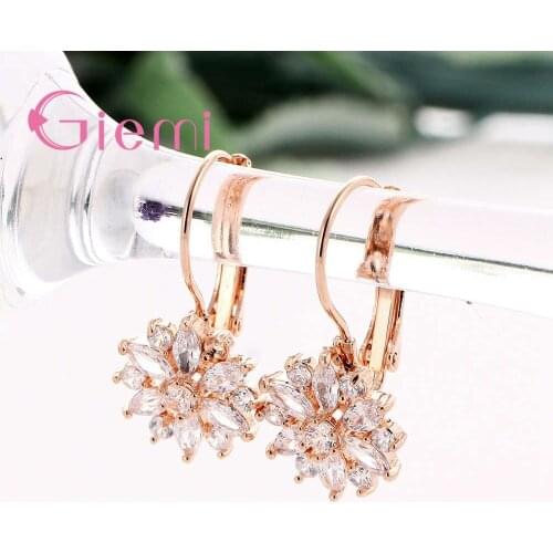 Fashion Jewelry 925 Sterling Silver Gold Rose Gold Colour Flower Stud Earrings Cubic Zirconia Best Gift For Women Anniversary