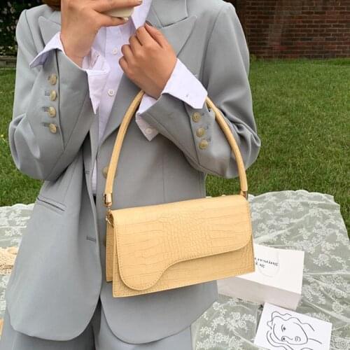 Elegant Baguette Shape Bags for Women 2020 Fashion Brand Handbags Designer Shoulder Bag Alligator Pattern Armpit Bags Crossbody