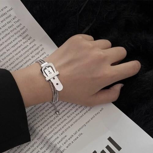 Punk Style Fashion Titanium Steel Belt Buckle Design Bracelet Woman Simple Multi-layer Chain Bracelet Hip Hop Jewelry
