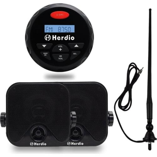 Marine Bluetooth Stereo Waterproof FM AM Radio Car MP3 Player + 4 inch Marine Waterproof Boat Speakers For ATV UTV + Antenna