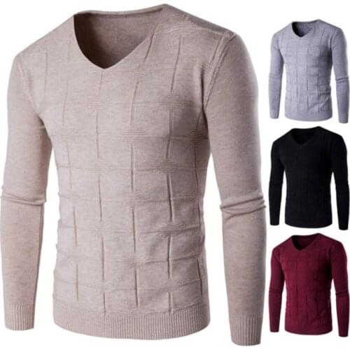 Mens v neck solid designer sweaters plus sizes pullovers men casual jacquard jumper for fall winter 2019 black grey red beige