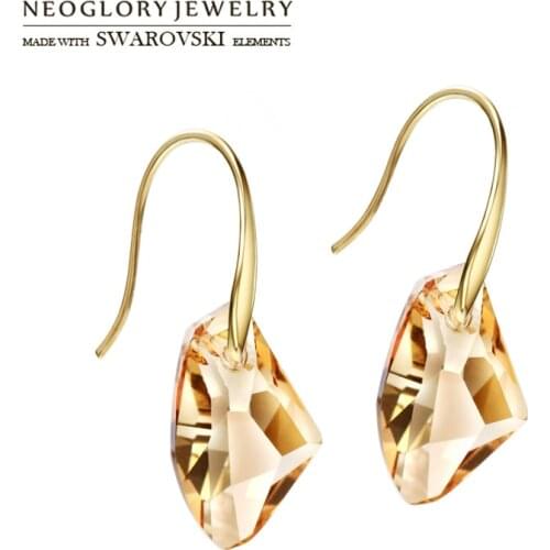 Neoglory Austria Crystal Long Dangle Earrings Light Yellow Gold Color Exquisite Geometric Design For Women Gift Classic Trendy