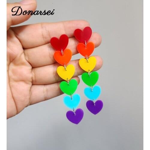 Donarsei 2020 New Fashion Colorful Rainbow Long Acrylic Drop Earrings Women Heart Star Statement Earrings Party