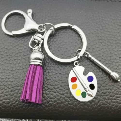 New Painter Tools-Palette and Brush Keychain Personality Seven Color Flow Comb Pendant Keychain DIY Suitable for Keychain
