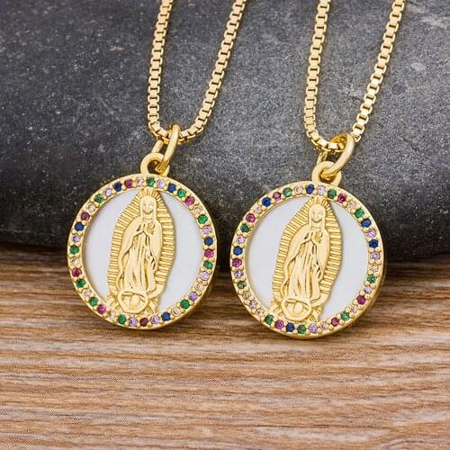New Arrival Mother Virgin Mary Shell Pendant Necklace Religious Jewelry Gift Copper CZ Chain Choker For Women Christmas Birthday
