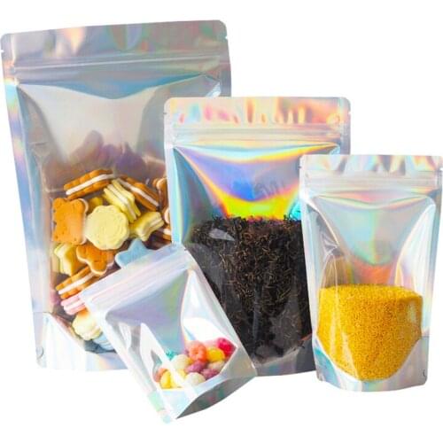 10 pcs iridescent laser bag cosmetic packag gift bag transparent holographic jewelry plastic bag Food Container Self-adhesive