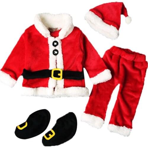 Baby Christams Santa Christmas Baby Boy Girl Clothes Sets Claus Tops+Pants+Hat+Shoes Xmas Outfit Size 0-12M