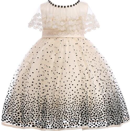 Retail 2018 New Style Children Girl Summer Dresses Kids Girl Wedding Party Dress Girls Black Dot Dress Clothes L5007