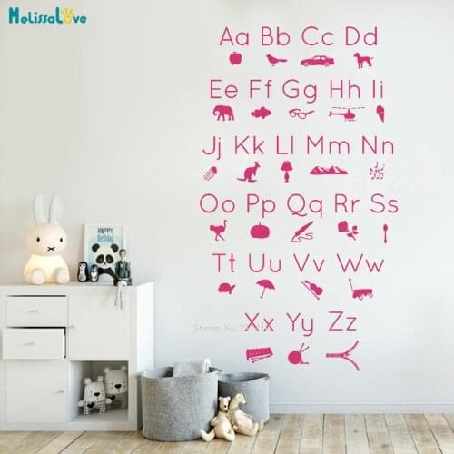 ABC Alphabet Picture Icons Silhouettes Wall Decal Home Decoration for Kids Room Study Language Removable Vinyl Murals YT1148
