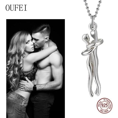Silver Hug Necklace 925 Sterling Silver Couple Necklace Chain Women Girl Gift Souvenir Crafts Fine Jewelry Pendant Accessories
