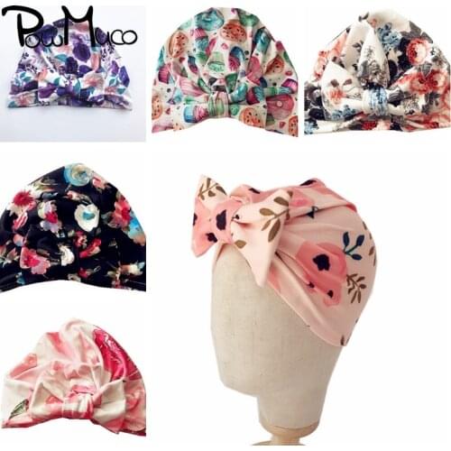 Powmuco Fashion Donuts Pattern Baby Girls Hats Newborn Printed Bowknot Caps Children Bows Headwear Holiday Decoration 7 Colors
