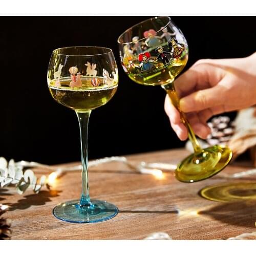 Nordic Style Alsace Kids Doll Printed Glass White Wine Goblet Cute Green Wine Glasses Home Party Cup Holiday Desktop Decoration