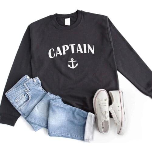 Skuggnas New Arrival Captain Nautical anchor Crewneck Sweatshirt Graphic Funny Sweatshirt Women Jumper Hipster Sweatshirt